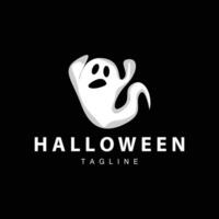 Spooky Ghost Logo, Simple Halloween Cartoon Devil Design Illustration Template Black Background vector