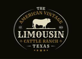Vintage Limousin Cattle Ranch Livestock Emblem Label Logo Design vector
