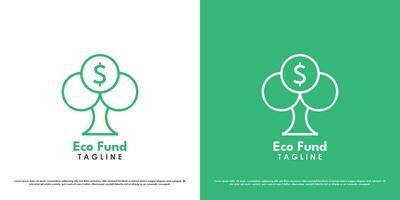 Money tree logo design illustration. Tree silhouette natural leaves money financial economy business investment bank eco green dollar coin. Modern clean solid minimalist simple line icon concept vector