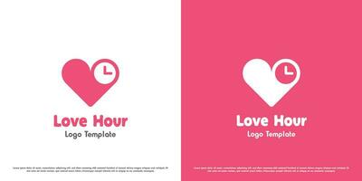 Love time logo design illustration. Shapes of love hearts affection objects clock couple dating app celebrate. Simple flat icon symbol fun playful happy cartoon abstract creative minimalist. vector