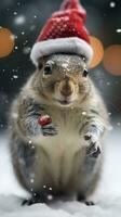 AI generated Cute koala red santa hat background snow postcard fluffy animals gift red winter photo