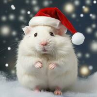 AI generated Adorable fluffy hamster Santa hat sitting Christmas present box lights photo new year poster