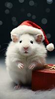 AI generated Adorable fluffy hamster Santa hat sitting Christmas present box lights photo new year poster