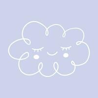 Vector cute baby smiling blue cloud in boho hand drawn style