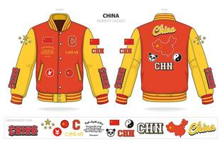 vintage varsity china jacket mockup template vector