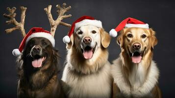 ai generado linda perro fornido lobo perrito con Navidad regalo cajas concepto foto póster alegre presente rojo nuevo año