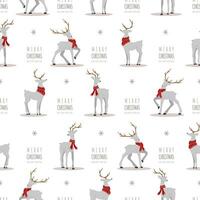 Christmas pattern with reindeers. Cute deers with antlers and scarves. Winter print. New Year seamless background. Vector illustration in flat cartoon style