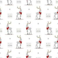 Christmas pattern with reindeers. Cute deers with antlers and scarves. Winter print. New Year seamless background. Vector illustration in flat cartoon style