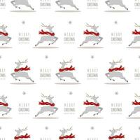 Christmas pattern with reindeers. Cute deers with antlers and scarves. Winter print. New Year seamless background. Vector illustration in flat cartoon style