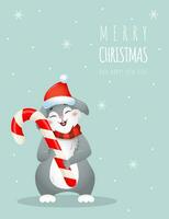 Navidad tarjeta con linda conejito en rojo Papa Noel sombrero. temporada saludos. alegre Navidad y contento nuevo año. vector ilustración en dibujos animados estilo. chino nuevo año 2023 símbolo. invitación modelo