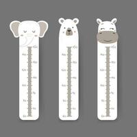 Kids height chart. Cute wall meter with funny animals. Vector template. Cartoon zoo. Design of children products in scandinavian style