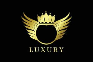 Golden luxury letter with crown and wings. vector