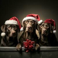 ai generado linda perro fornido lobo perrito con Navidad regalo cajas concepto foto póster alegre presente rojo nuevo año