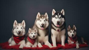 ai generado linda perro fornido lobo perrito con Navidad regalo cajas concepto foto póster alegre presente rojo nuevo año