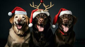 ai generado linda perro fornido lobo perrito con Navidad regalo cajas concepto foto póster alegre presente rojo nuevo año