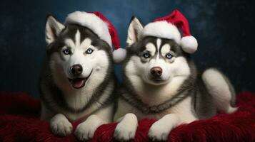 ai generado linda perro perrito con Navidad regalo cajas concepto foto póster alegre presente rojo nuevo año
