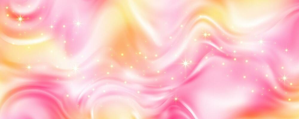 Pink gradient background. Orange and yellow mesh pastel backdrop. Peach warm blurry sky with stars and bokeh. Liquid fluid texture