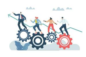 Successful teamwork, Team cooperation helps mission success, Driving the concept of efficient work processes in business organizations, Teamwork helps drive the gears together. Vector illustration.