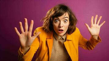 AI generated Woman with surprised face looking into camera photo