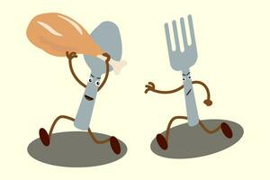 Characters of spoon and fork vector