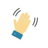 Hello and hi hand icon or bye waving gesture palm symbol for emoji or emoticon vector flat cartoon pictogram, illustration of goodbye or welcome hey web icon for chat isolated modern design image