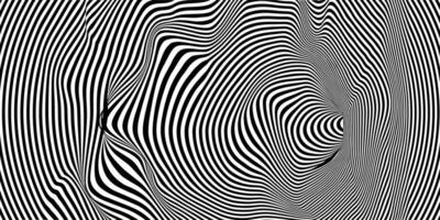 Geometric abstract hypnotic wormhole tunnel. Optical Illusion background. Black and white pattern, spherical volume vector