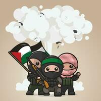 Cute palestinian fighter cartoon vector illustration freedom palestine concept icon isolated