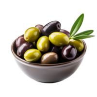 ai généré Frais olive avec feuilles dans le bol png