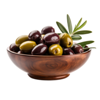 ai généré Frais olive avec feuilles dans le bol png