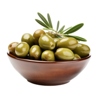 AI generated fresh olive with leaves in the bowl png