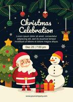 Poster Vertical and stories or reels social media of merry Christmas Celebration With Illustration of Santa Claus and Snowman Vector asset for new year 2024