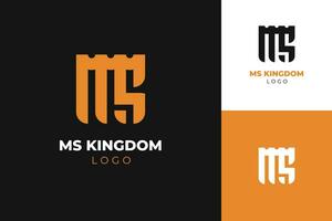 logo icon symbol of letter m and letter s combine with kingdom castle gold throne king crown simple modern style design vector