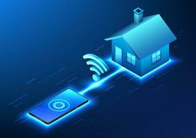 Smartphone technology connected the house With Wi-Fi show the use of mobile devices in conjunction with the electronic systems in the home through the cloud and internet systems. Vector illustration