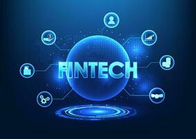 financiero tecnología fintech conectado tecnología circulo con íconos eso muestra Finanzas ese usos tecnología a alcanzar usuarios más conveniente y más seguro. antecedentes imágenes vector ilustraciones.