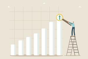 Man points with magnifying glass at graph vector