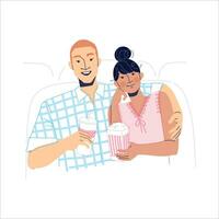 Illustration Together in Real Time Movie Night Bliss with Popcorn Delight vector