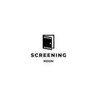 Screening room logo, door combine with old film strip logo concept vector