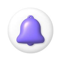Purple bell icon on white round buttons. 3D vector illustration.
