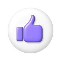 Purple hand gesture thumb up icon on white round buttons. 3D vector illustration.