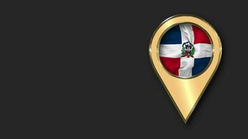 Dominican Republic Gold Location Icon Flag Seamless Looped Waving, Space on Left Side for Design or Information, 3D Rendering video