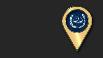 International Criminal Court, ICC Gold Location Icon Flag Seamless Looped Waving, Space on Left Side for Design or Information, 3D Rendering video