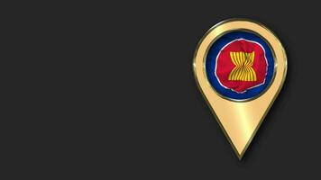 Association of Southeast Asian Nations, ASEAN Gold Location Icon Flag Seamless Looped Waving, Space on Left Side for Design or Information, 3D Rendering video