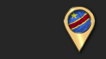 DR Congo Gold Location Icon Flag Seamless Looped Waving, Space on Left Side for Design or Information, 3D Rendering video