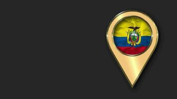 Ecuador Gold Location Icon Flag Seamless Looped Waving, Space on Left Side for Design or Information, 3D Rendering video