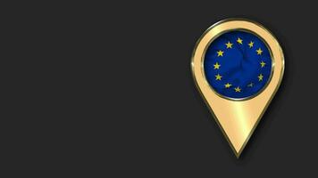 European Union, EU Gold Location Icon Flag Seamless Looped Waving, Space on Left Side for Design or Information, 3D Rendering video