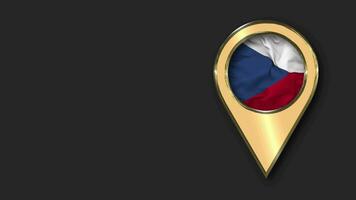 Czech Republic Gold Location Icon Flag Seamless Looped Waving, Space on Left Side for Design or Information, 3D Rendering video