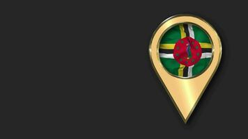 Dominica Gold Location Icon Flag Seamless Looped Waving, Space on Left Side for Design or Information, 3D Rendering video