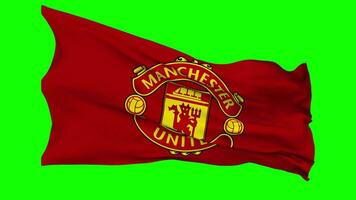 Manchester United Football Club Flag Waving Seamless Loop in Wind, Chroma Key, Luma Matte Selection video