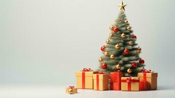 ai generado Navidad árbol y regalos en el minimalista antecedentes foto