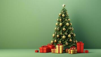 ai generado Navidad árbol y regalos en el minimalista antecedentes foto